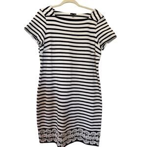 Talbots Striped Dress Women's Size Large Petite Black White Nautical Preppy